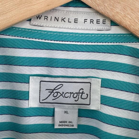 Foxcroft Womens XL Wrinkle Free Turquoise White Striped Button Up Shirt Blouse - Picture 4 of 10